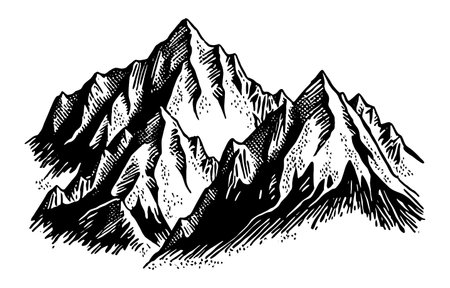 Hand drawn rocky peaks in sketch style. vector illustration.のイラスト素材