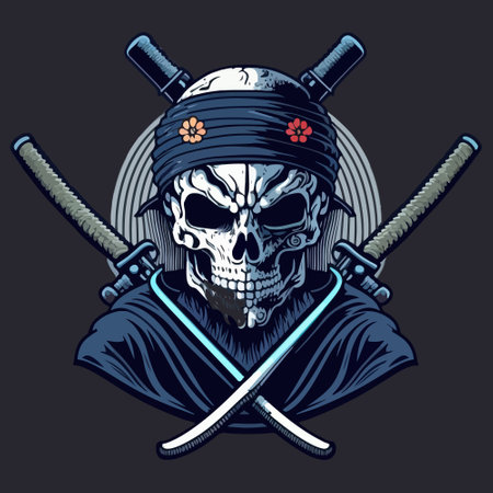human skull samurai vector logoのイラスト素材