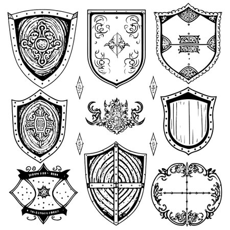 hand drawn medieval shield setのイラスト素材
