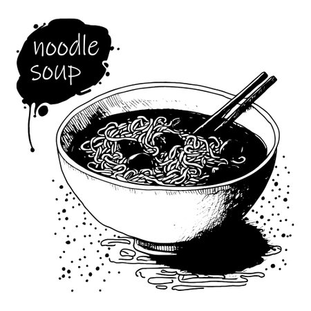 Hand drawn noodle soup. Asian food.のイラスト素材