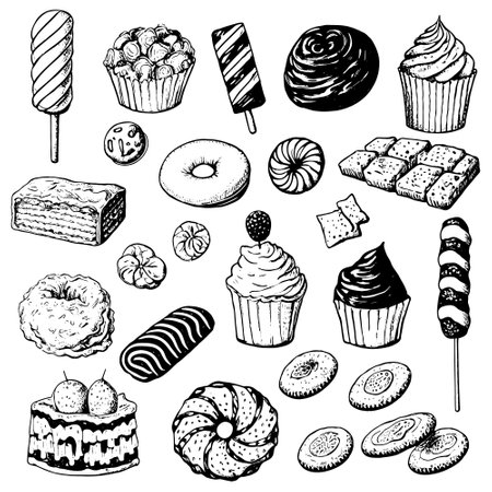 Hand drawn set of sweets.のイラスト素材