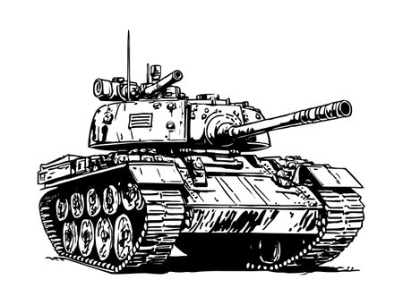Army tank hand drawn illustration.のイラスト素材