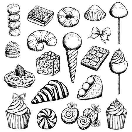 Hand drawn set of sweets.のイラスト素材