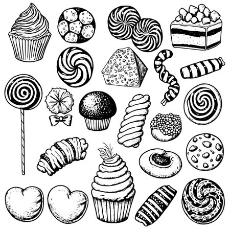 Hand drawn set of sweets.のイラスト素材