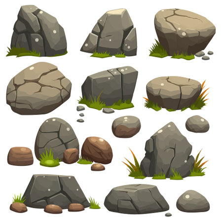 rock stones. Natural stone rocks, massive boulders. cartoon vector setのイラスト素材