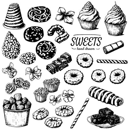 Hand drawn set of sweets.のイラスト素材