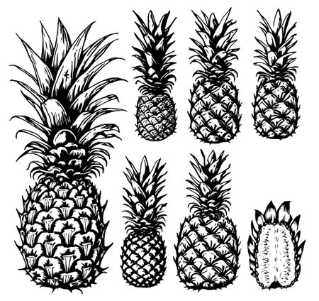 Hand drawn set of pineappleのイラスト素材