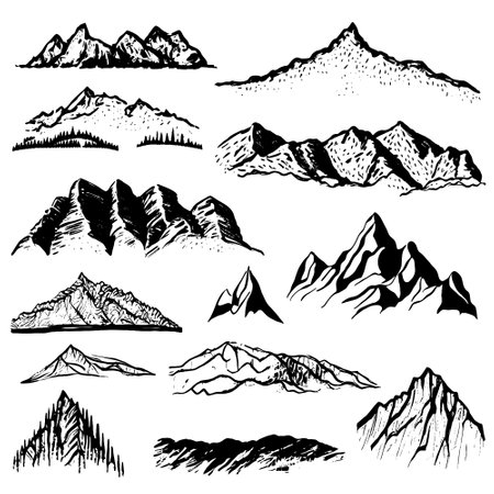 Hand drawn set of mountainsのイラスト素材