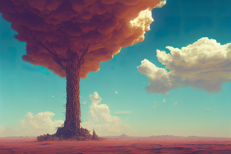 Clouds over a huge tree in the desert. digital artwork.の写真素材