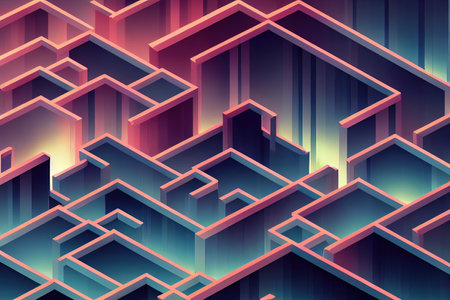 Abstract neon geometric labyrinth background, digital 3D rendering.の写真素材