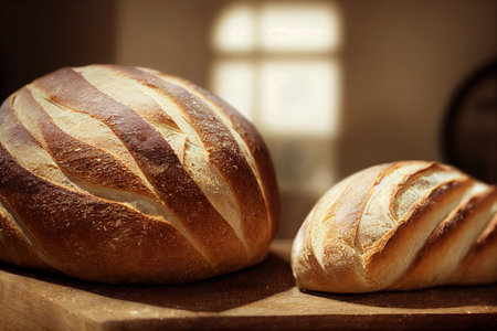 Freshly baked bread from oven