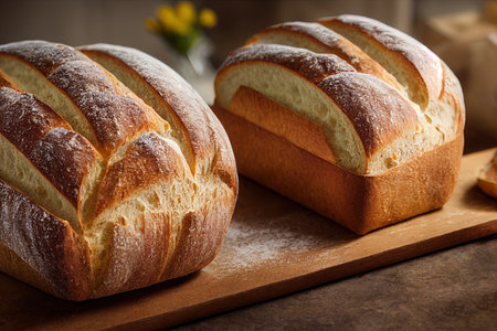 Freshly baked bread from ovenの写真素材