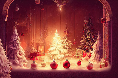 Christmas tree lights garlands new year decor gifts. digital illustration.の写真素材