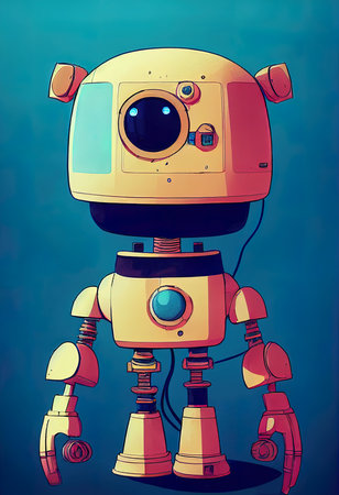 Cute retro scy-fi robot , comics, sketch, colorfull, rich in colors. digital illustration.の写真素材