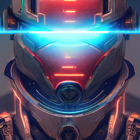 Portrait of a retro steampunk robot. The robot poses in an astronaut costume and a space helmet. digital art style illustration paintingの写真素材