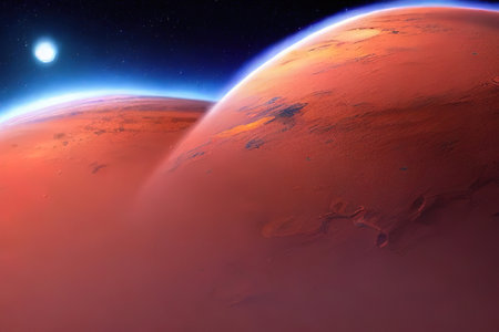 Dawn over Mars. digital painting.の写真素材