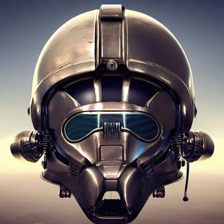 Portrait of a retro steampunk robot. The robot poses in an astronaut costume and a space helmet. digital art style illustration paintingの写真素材