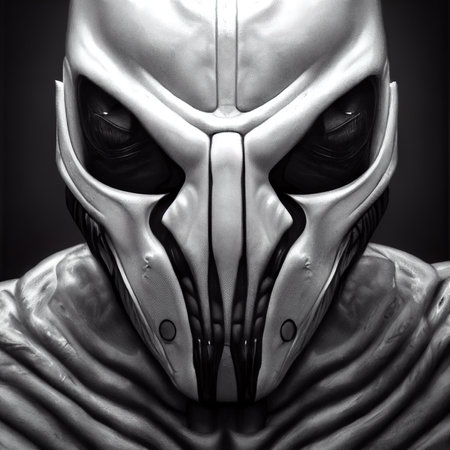 Spooky Demonic Reptilian Alien 3D Art Conceptual Illustration. Stunning Vertical Portrait of Extraterrestrial Life Macabre Creature. Dark Sci-fi Ominous Creepy Character Artwork. digital illustration.の写真素材