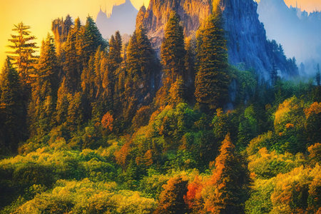 Autumn mountain landscape. digital illustration.の写真素材