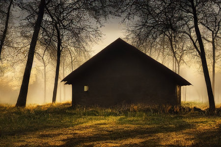 Barn on the prairie. digital illustration.の写真素材