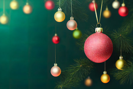 Beautiful holiday bauble hanging on Christmas tree, closeup. digital illustration.の写真素材