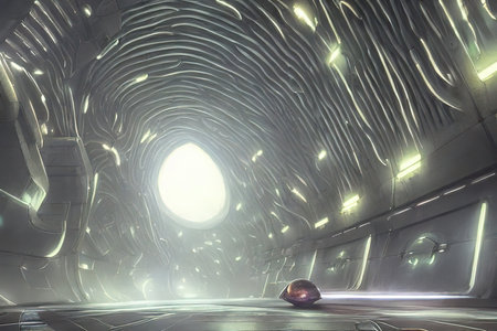Futuristic Alien Reflective Concrete Corridor Tunnel. digital illustration.の写真素材