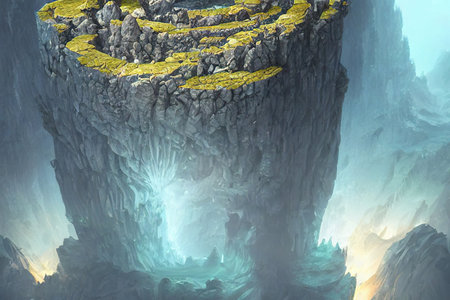 Surreal sacred mountains. digital illustration.