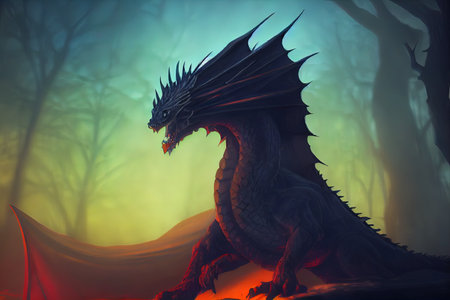 Fantasy elder big dragon painting illustration artworkの写真素材