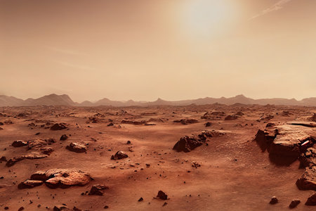 martian landscape. Rocky Martian desert. 3d rendering.の写真素材
