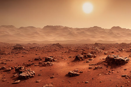 martian landscape. Rocky Martian desert. 3d rendering.の写真素材
