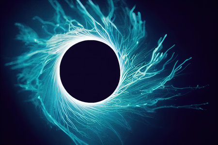 Abstract background, black hole with rotating particles on a black background. 3d rendering.の写真素材