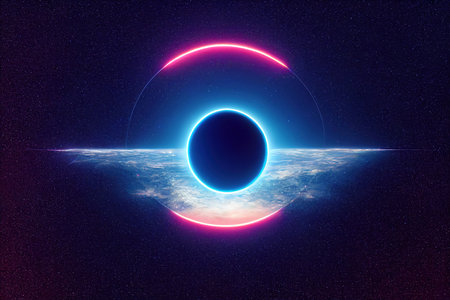Blue neon ring in space, 3d render.