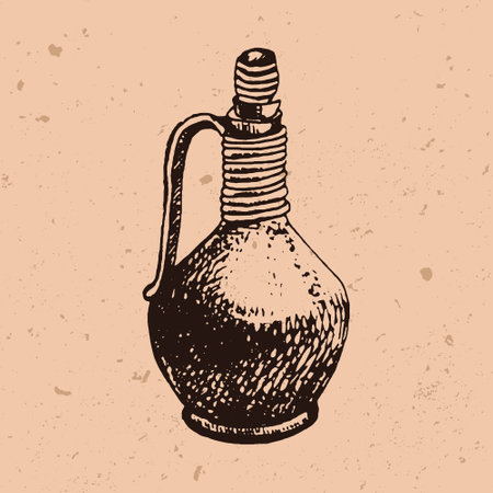 Hand Drawn Wine Jug Bottle In Engraving Style. Ink Sketch Of Alcoholic Drink. vector illustration.のイラスト素材