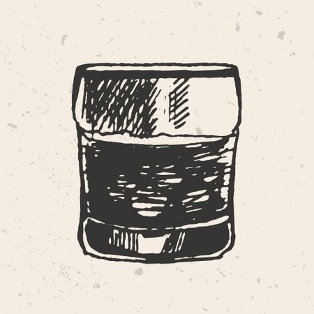 Hand drawn glassfull wiskey sketch illustration.のイラスト素材