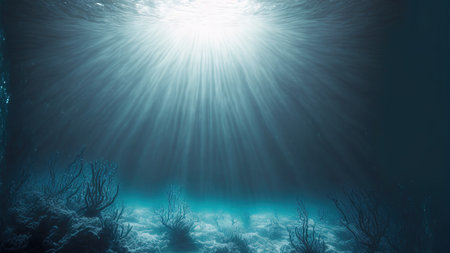 Deep Underwater With Sun Raysの写真素材
