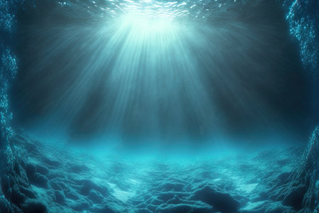 Deep Underwater With Sun Raysの写真素材