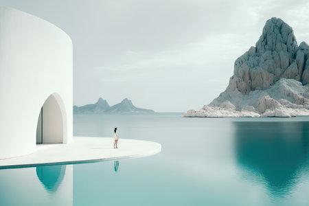 White futuristic minimalist exterior, 3d render.の写真素材
