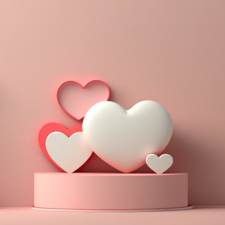 Podium with hearts, Valentine's Day concept, 3D rendering.の写真素材