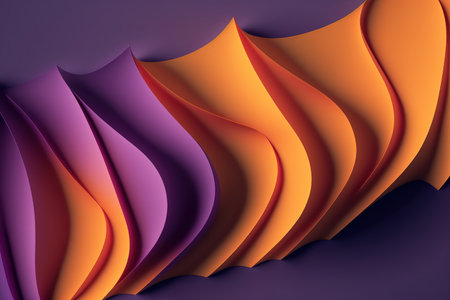 Violet to orange paper layers. 3D abstract gradient papercut. colorful origami shape conceptの写真素材