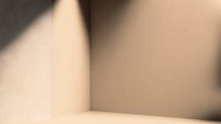 Minimal cosmetic background for product presentation. Sunshade shadow on beige plaster wall. 3d render illustrationの写真素材