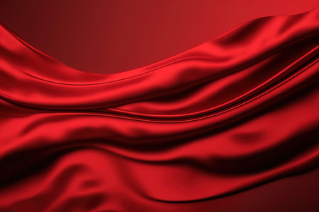 Red silk satin. Soft folds. fabric. Bright luxury background. wave lines. elegant. Christmas, New Year.の写真素材