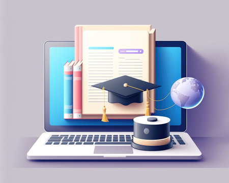 Concept of e-learning, online education at home. 3d rendering.の写真素材