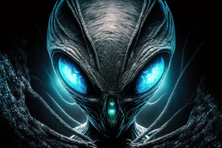 alien creature with glowing eyesの写真素材