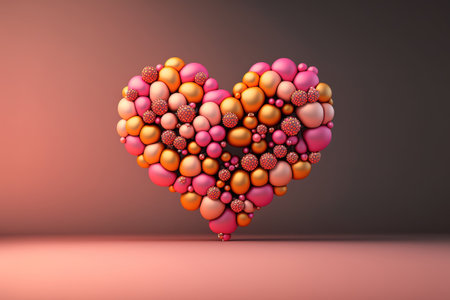 Multicolored Balloon Love Heart. Pink, Orange and Gold Balloons arranged in a heart shape. 3D rendering.の写真素材