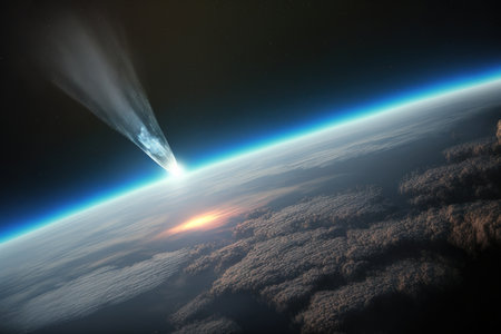 Representation of a comet approaching the Earth's atmosphere.