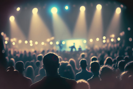 Concert with spotlights and people out of focus.の写真素材