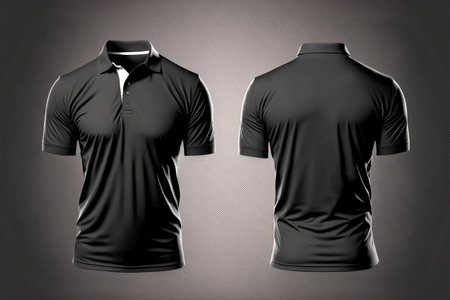 A black polo shirt, front and back viewsの写真素材