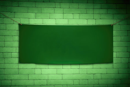 Empty green banner on a brick wallの写真素材