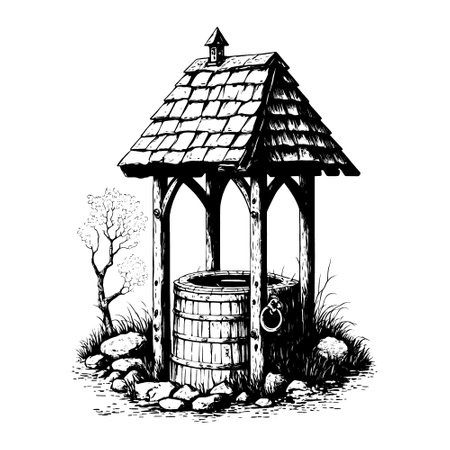 Rustic well hand drawn sketchのイラスト素材
