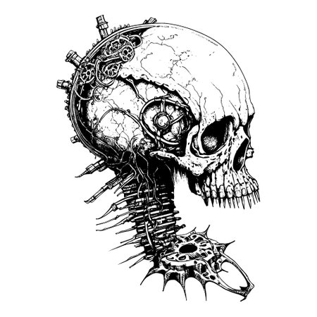steampunk skull hand drawn sketchのイラスト素材